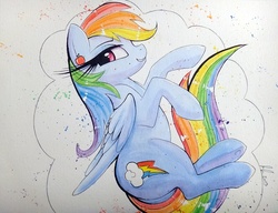 Size: 1169x900 | Tagged: safe, artist:prettypinkpony, rainbow dash, pegasus, pony, g4, cloud, female, long eyelashes, piercing, solo