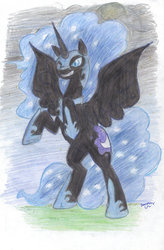 Size: 723x1105 | Tagged: safe, artist:banami-luv, nightmare moon, g4, female, solo, traditional art