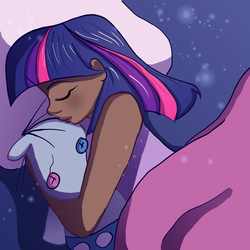 Size: 600x600 | Tagged: safe, artist:butterscotch25, smarty pants, twilight sparkle, human, g4, dark skin, humanized, sleeping