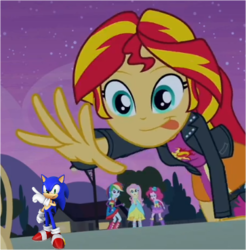 Size: 363x369 | Tagged: safe, sunset shimmer, equestria girls, g4, my little pony equestria girls, crossover, exploitable meme, implied vore, meme, micro, sonic the hedgehog, sonic the hedgehog (series), sunset shimmer reaching for things