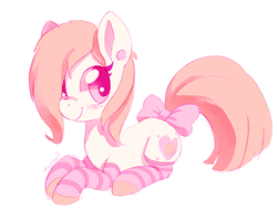 Size: 750x572 | Tagged: safe, artist:mewball, oc, oc only, bow, clothes, socks, solo, striped socks, tail bow