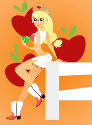 Size: 1100x1500 | Tagged: safe, artist:missmaquarie, applejack, human, g4, apple, female, humanized, light skin, obligatory apple, solo