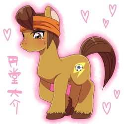 Size: 500x500 | Tagged: safe, artist:naoki, pony, blushing, endou mamoru, football, heart, inazuma eleven, inazuma eleven go, japanese, lightning, ponified, solo