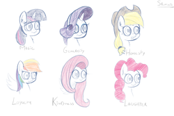 Size: 3000x2000 | Tagged: source needed, safe, artist:spenws, applejack, fluttershy, pinkie pie, rainbow dash, rarity, twilight sparkle, g4, head, mane six, portrait, practicing, sketch