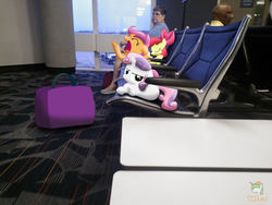 Size: 1024x768 | Tagged: safe, artist:ojhat, apple bloom, derpy hooves, dinky hooves, scootaloo, sweetie belle, human, g4, airport, chair, cutie mark crusaders, irl, photo, ponies in real life, suitcase, truck, vector, window
