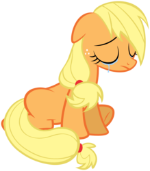 Size: 1310x1497 | Tagged: safe, artist:asimplerarity, applejack, earth pony, pony, g4, crying, crying on the outside, eyes closed, female, hatless, mare, missing accessory, sad, simple background, sitting, solo, svg, transparent background, unhapplejack, vector