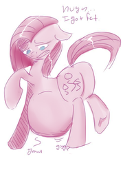 Size: 488x680 | Tagged: dead source, safe, artist:pony pudge, pinkie pie, g4, belly, butt, fat, female, pinkamena diane pie, plot, porkymena diane pie, pudgy pie, solo, stuffed