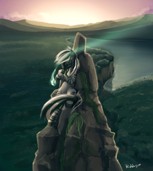 Size: 1246x1393 | Tagged: safe, artist:rublegun, oc, oc only, oc:patrick poe, zebra, mountain, scenery, solo