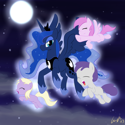 Size: 5000x5000 | Tagged: safe, artist:matimus91, dinky hooves, piña colada, princess luna, tornado bolt, children of the night, g4, absurd resolution, piña cutelada, show accurate