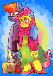 Size: 700x1000 | Tagged: dead source, safe, artist:alicornhime, fluttershy, rainbow dash, anthro, g4, blushing, clothes, dress, female, hijab, islam, islamashy, lesbian, ship:flutterdash, shipping, tank top