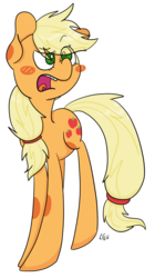 Size: 567x1013 | Tagged: safe, artist:soullessteddybear, applejack, g4, female, simple background, solo, yelling