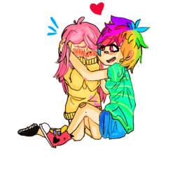 Size: 800x800 | Tagged: safe, artist:bucket, artist:thisisbucketsblog, fluttershy, rainbow dash, human, g4, clothes, converse, female, humanized, lesbian, light skin, ship:flutterdash, shipping, shoes, sweater, sweatershy