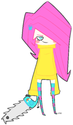 Size: 334x570 | Tagged: safe, artist:soullessteddybear, fluttershy, g4, chainsaw, clothes, female, psychoshy, simple background, solo, sweater, sweatershy, transparent background