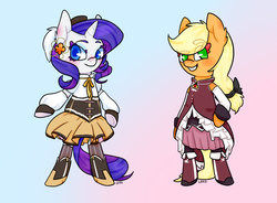 Size: 1000x735 | Tagged: safe, artist:soullessteddybear, applejack, rarity, g4, cosplay, puella magi madoka magica