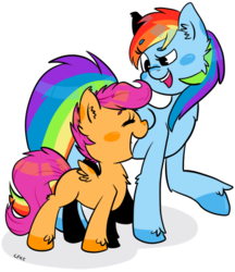 Size: 525x607 | Tagged: safe, artist:soullessteddybear, rainbow dash, scootaloo, g4, gossip, laughing, talking