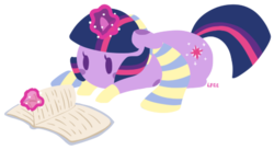Size: 465x254 | Tagged: safe, artist:soullessteddybear, twilight sparkle, g4, book, clothes, female, magic, prone, reading, scarf, solo