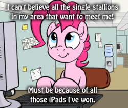 Size: 650x550 | Tagged: safe, artist:flavinbagel, pinkie pie, g4, computer, female, gullible, meme, office, office pinkie, solo, this will end in tears