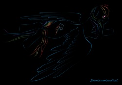 Size: 3566x2488 | Tagged: safe, artist:idontrunntoofast, rainbow dash, pegasus, pony, g4, black background, female, hoof on chin, lineart, mare, simple background, solo, spread wings, tail clipping through hind leg, wings