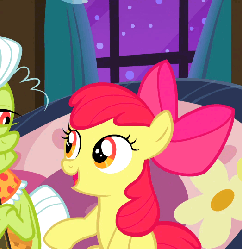 Size: 524x540 | Tagged: safe, screencap, apple bloom, granny smith, apple family reunion, g4, adorabloom, animated, cute, female