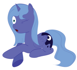 Size: 6500x5900 | Tagged: safe, artist:idontrunntoofast, princess luna, g4, absurd resolution, female, one eye closed, prone, s1 luna, simple background, solo