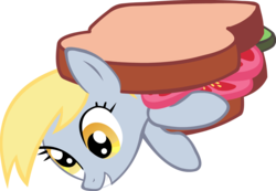 Size: 1512x1047 | Tagged: safe, artist:invadergirlbrony, artist:somekindahatebreeder, derpy hooves, pegasus, pony, g4, female, food, mare, sandwich, simple background, solo, transparent background