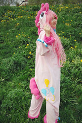 Size: 851x1280 | Tagged: safe, artist:yotsubanoclover, pinkie pie, human, g4, clothes, craft, irl, irl human, kigurumi, onesie, photo, solo