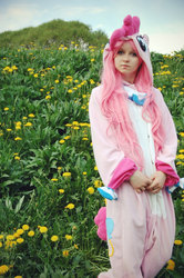 Size: 851x1280 | Tagged: safe, artist:yotsubanoclover, pinkie pie, human, g4, clothes, craft, irl, irl human, kigurumi, onesie, photo, solo