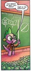 Size: 341x777 | Tagged: safe, artist:agnes garbowska, idw, official comic, spike, dragon, g4, micro-series #9, my little pony micro-series, spoiler:comic, clothes, glasses, jacket, male, professor, professor spike, sea beasts, speech bubble, to be or not to be, william shakespeare