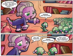 Size: 971x741 | Tagged: safe, artist:agnes garbowska, idw, official comic, spike, dragon, g4, micro-series #9, my little pony micro-series, spoiler:comic, comic, male, professor spike, sea beasts, speech bubble, thomas jefferson, wig