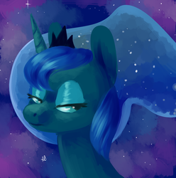 Size: 1943x1958 | Tagged: safe, artist:comikazia, princess luna, g4, female, lidded eyes, looking away, portrait, solo, three quarter view