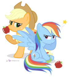 Size: 650x725 | Tagged: safe, artist:dm29, applejack, rainbow dash, g4, apple, duo, simple background, transparent background