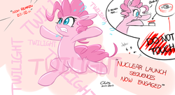 Size: 1280x698 | Tagged: safe, artist:xcopyen002, pinkie pie, earth pony, pony, g4, big red button, button, comic, countdown, dialogue, female, mare, scared, solo, tumblr