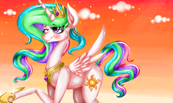 Size: 854x512 | Tagged: safe, artist:silvercommando, princess celestia, g4, blushing, female, solo, wink