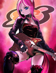 Size: 600x776 | Tagged: safe, artist:d-lowell, pinkie pie, earth pony, anthro, g4, fashion, female, guitar, musical instrument, pinkamena diane pie, punk, solo