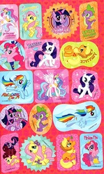 Size: 418x700 | Tagged: safe, applejack, fluttershy, pinkie pie, princess celestia, rainbow dash, rarity, spike, twilight sparkle, g4, official, mane seven, mane six, merchandise, sticker, sticker set, stock vector, twilight is a lion