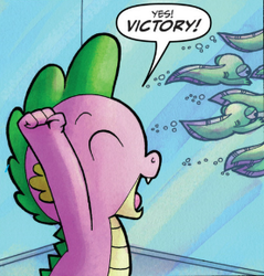 Size: 277x290 | Tagged: safe, artist:agnesgarbowska, idw, official comic, spike, dragon, g4, micro-series #9, my little pony micro-series, spoiler:comic, cropped, male, reaction image, sea beasts, speech bubble