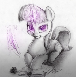 Size: 2040x2060 | Tagged: safe, artist:skaska, twilight sparkle, g4, book, drawing, female, magic, solo