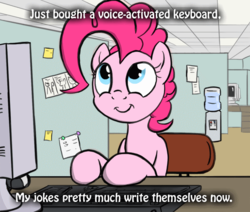 Size: 650x550 | Tagged: safe, artist:flavinbagel, pinkie pie, g4, computer, female, meme, office, office pinkie, solo