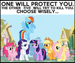 Size: 534x456 | Tagged: safe, applejack, fluttershy, pinkie pie, rainbow dash, rarity, twilight sparkle, g4, mane six, meta, question