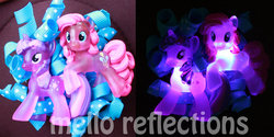 Size: 1024x512 | Tagged: safe, artist:melloreflections, pinkie pie, twilight sparkle, g4, blind bag, hairclip, irl, led, light-up, photo, pin, toy
