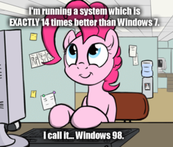 Size: 650x550 | Tagged: safe, artist:flavinbagel, pinkie pie, g4, computer, female, meme, office, office pinkie, solo