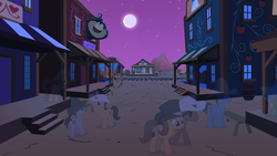 Size: 1257x707 | Tagged: safe, artist:emkaymlp, ghost, appleloosa, fanfiction idea, ghost town, hat, night