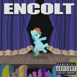 Size: 500x500 | Tagged: safe, rainbow dash, pegasus, pony, g4, album cover, eminem, encore, faic, female, mare, parental advisory, parody, ponified, ponified album cover, rap, smug, smugdash, stage