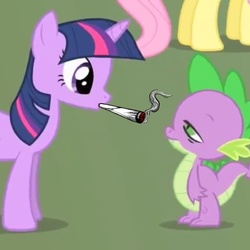 Size: 640x640 | Tagged: safe, edit, spike, twilight sparkle, g4, drugs, joint, marijuana, snoopify, stoner spike, stoner twilight