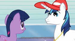 Size: 640x355 | Tagged: safe, screencap, shining armor, twilight sparkle, g4, games ponies play, meme, mlp-captions, youtube caption