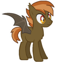 Size: 400x328 | Tagged: dead source, safe, artist:shaymiinx07, button mash, bat pony, pony, g4, buttonbetes, cute, male, race swap, simple background, smiling, solo, spread wings, standing