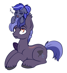 Size: 418x456 | Tagged: safe, artist:lulubell, oc, oc only, oc:cloud cover, oc:night watch, bat pony, pony, amputee, family, female, filly, male, onomatopoeia, scar, simple background, sleeping, sound effects, stallion, unshorn fetlocks, white background, zzz