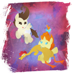 Size: 901x916 | Tagged: safe, artist:rariedash, pound cake, pumpkin cake, pegasus, pony, unicorn, g4, baby, baby pony, blank flank, colt, drool, female, filly, flying, foal, hooves, horn, lineless, male, mouth hold, open mouth, rubber chicken, sitting, solo, spread wings, wings