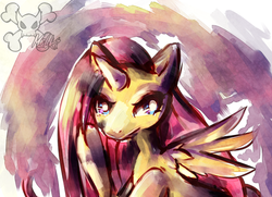 Size: 600x434 | Tagged: safe, artist:demonoidzero, fluttershy, alicorn, pony, g4, female, fluttercorn, race swap, solo