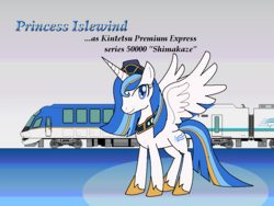 Size: 1024x768 | Tagged: safe, artist:tetsutowa, oc, oc only, alicorn, pony, kintetsu, pixiv, ponified, railroad, shimakaze (train), solo, train